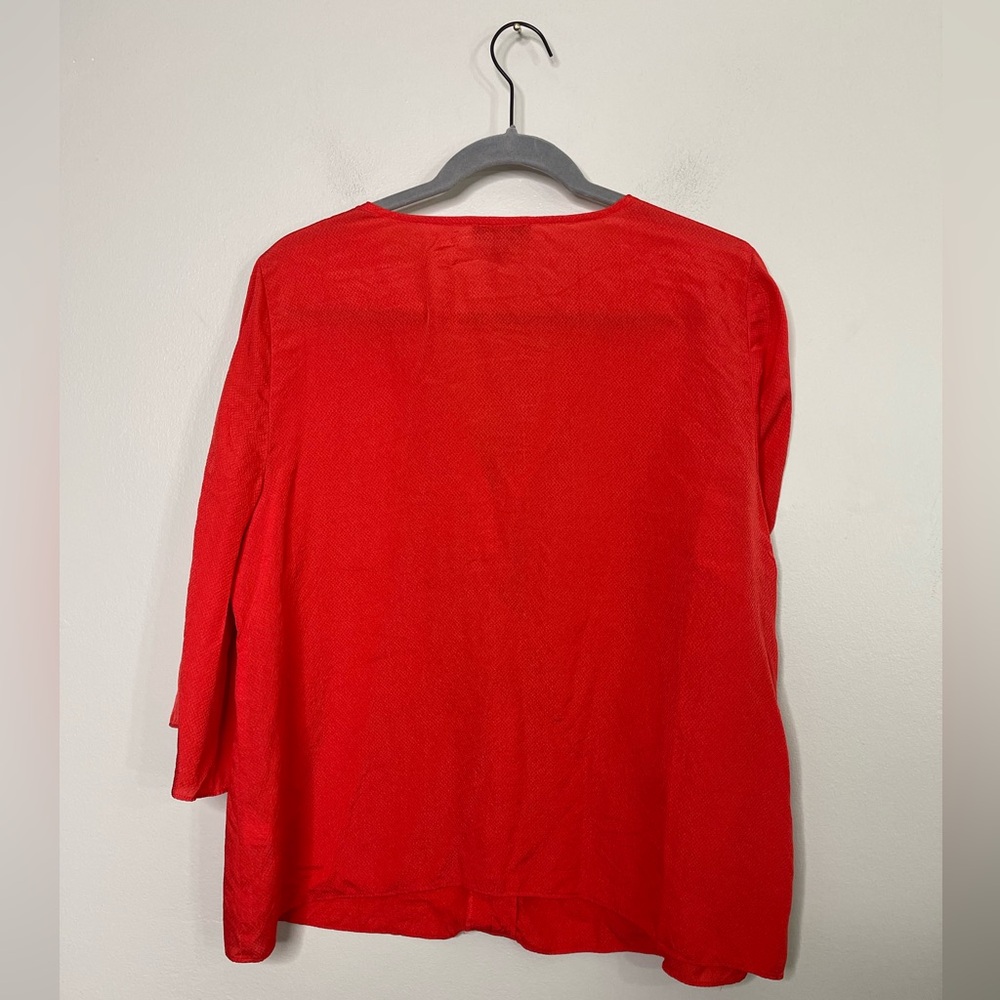 J.Crew 365 Stretch Pure Silk Perfect Shirt in neon hibiscus 3/4 Sleeves Career - Picture 5 of 7